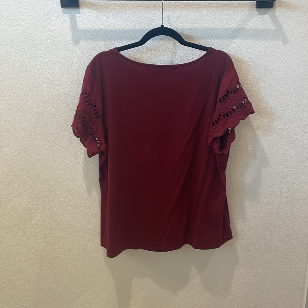 Women's Maroon embroidered Flutter Sleeve Blouse Plus size 2X - Picture 9 of 10